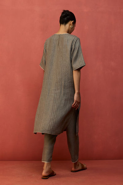 Semma Stripe Linen Kurta - Grey