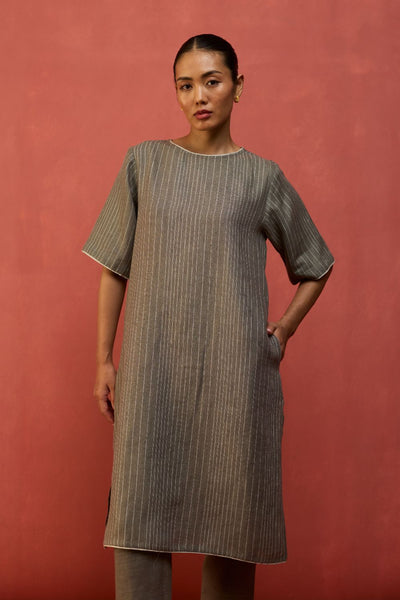Semma Stripe Linen Kurta - Grey