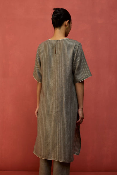 Semma Stripe Linen Kurta - Grey