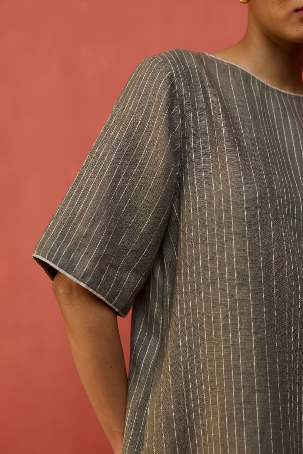 Semma Stripe Linen Kurta - Grey