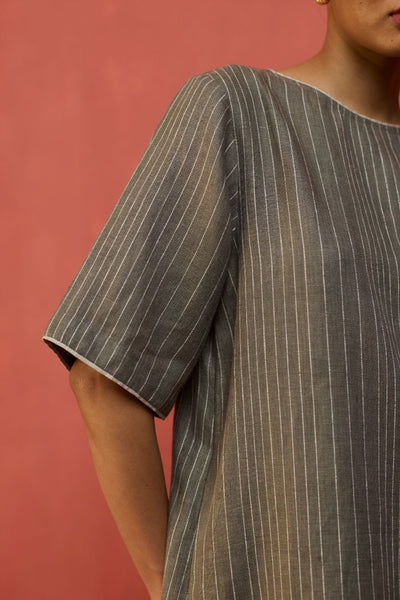 Semma Stripe Linen Kurta - Grey