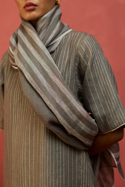 Semma Stripe Linen Kurta - Grey