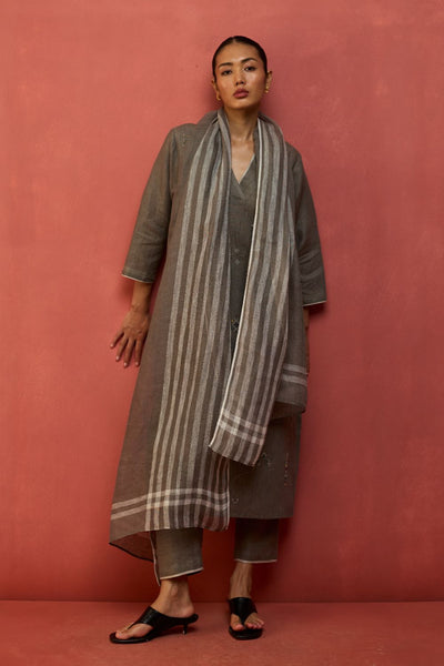 Rena Hand-Embroidered Linen Kurta - Grey