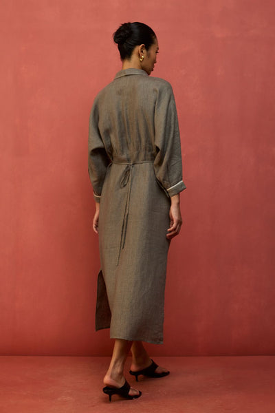 Masaru Buttoned Linen Dress - Grey
