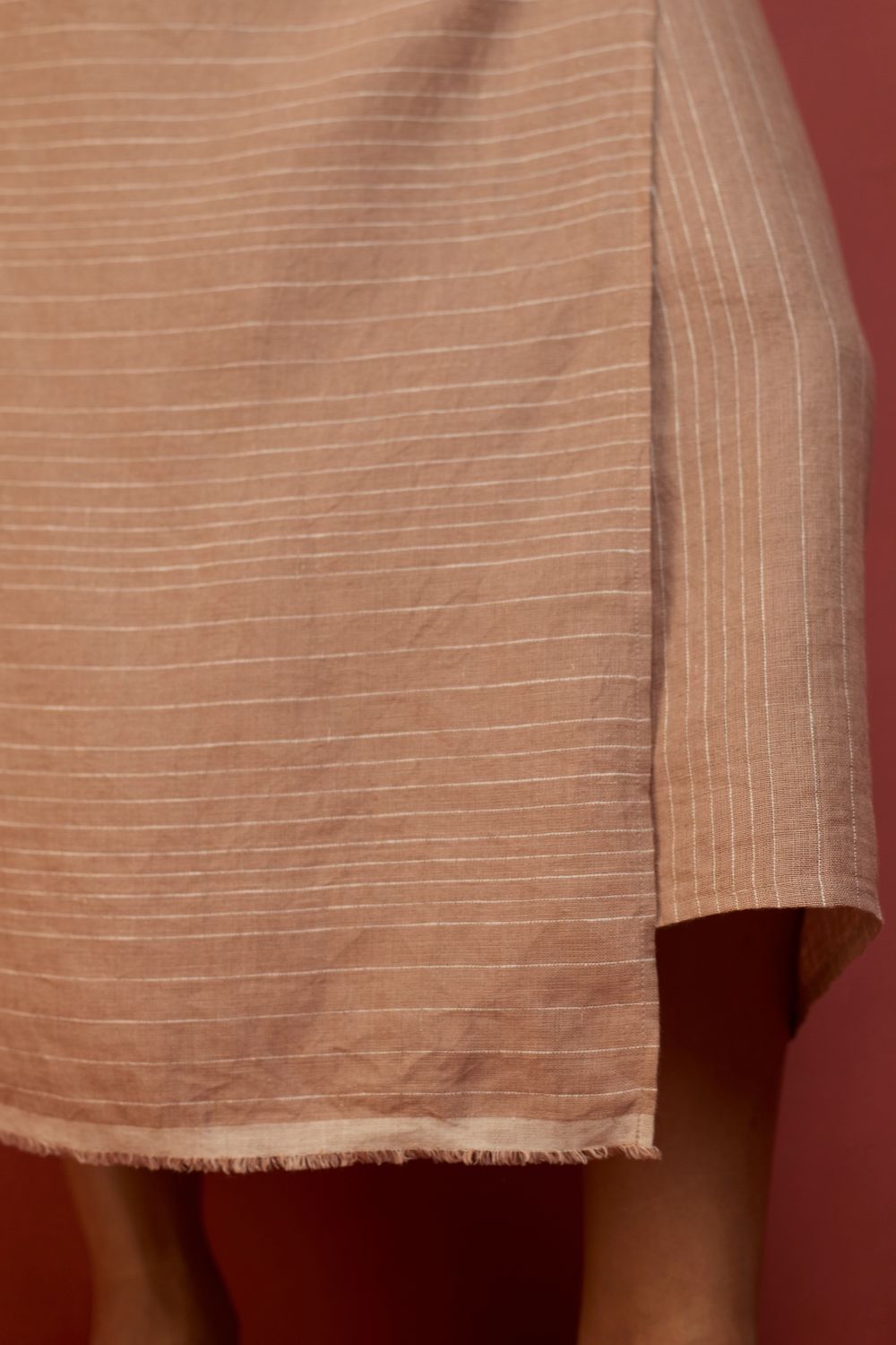 Karo Stripe Linen Wrap Dress - Dusty Rose