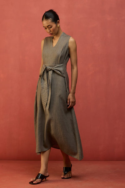 Tako Sleeveless Linen Knot Dress - Grey