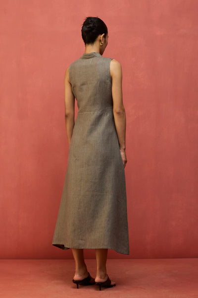 Tako Sleeveless Linen Knot Dress - Grey