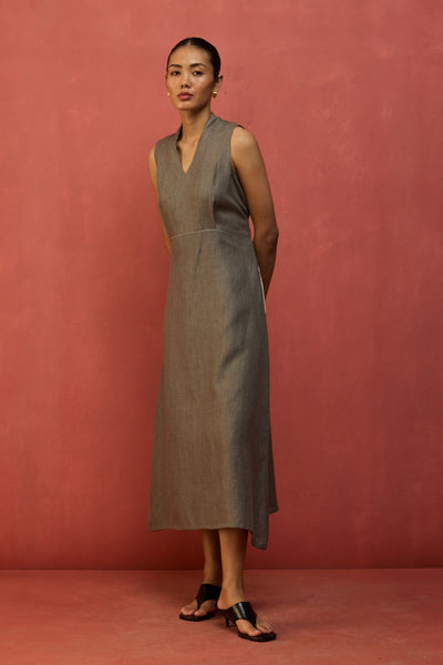 Tako Sleeveless Linen Knot Dress - Grey