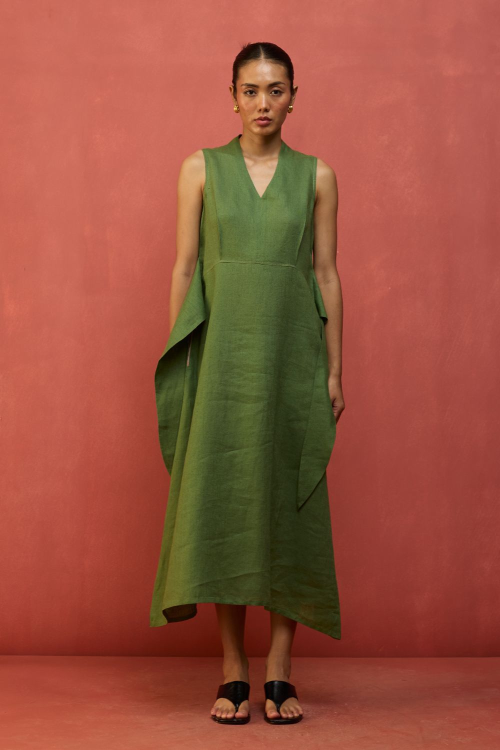 Tako Sleeveless Linen Knot Dress - Fern Green