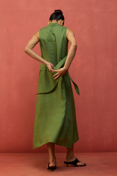 Tako Sleeveless Linen Knot Dress - Fern Green