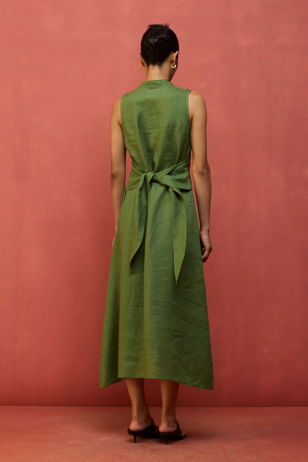 Tako Sleeveless Linen Knot Dress - Fern Green