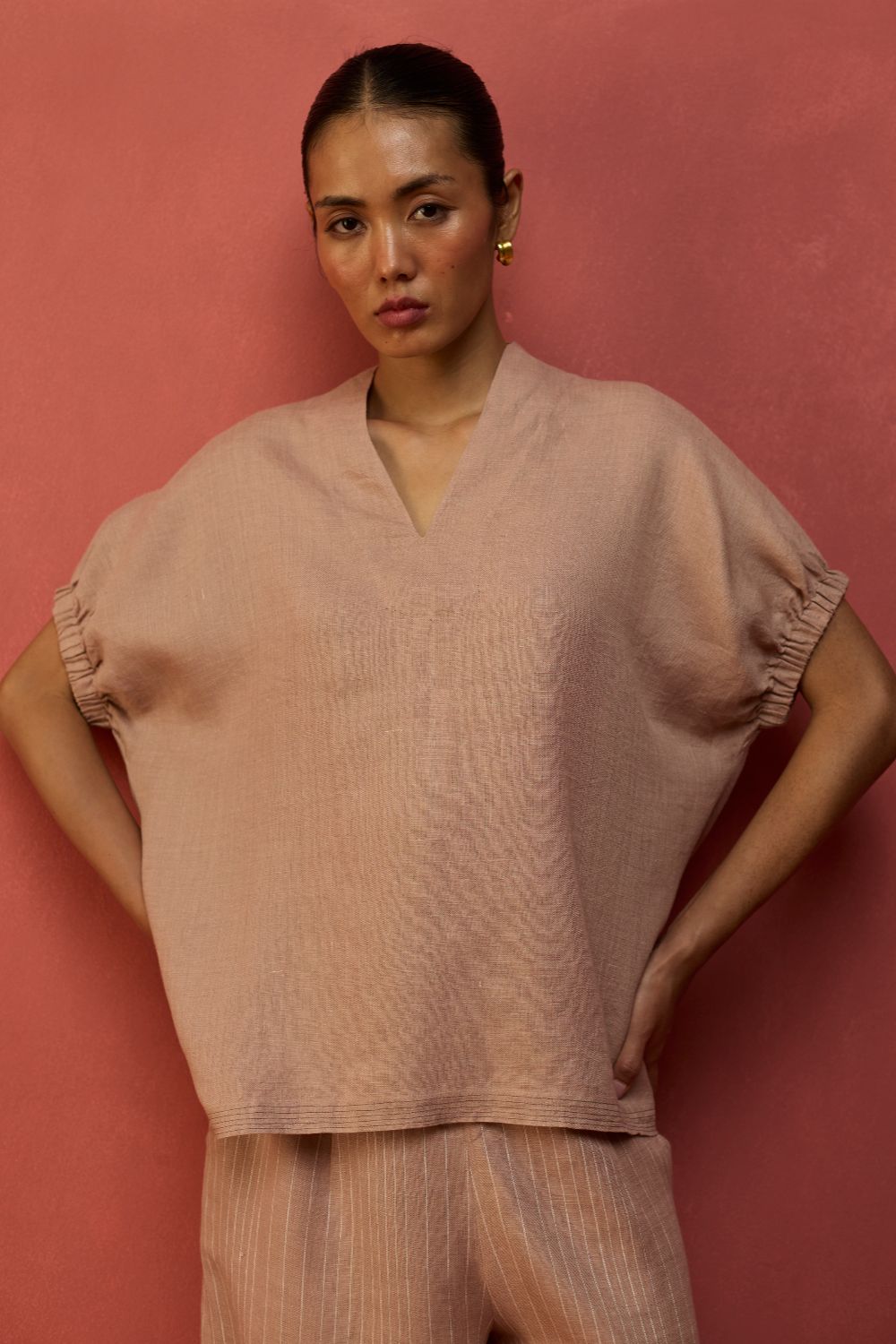 Hoshi Linen Top - Dusty Rose