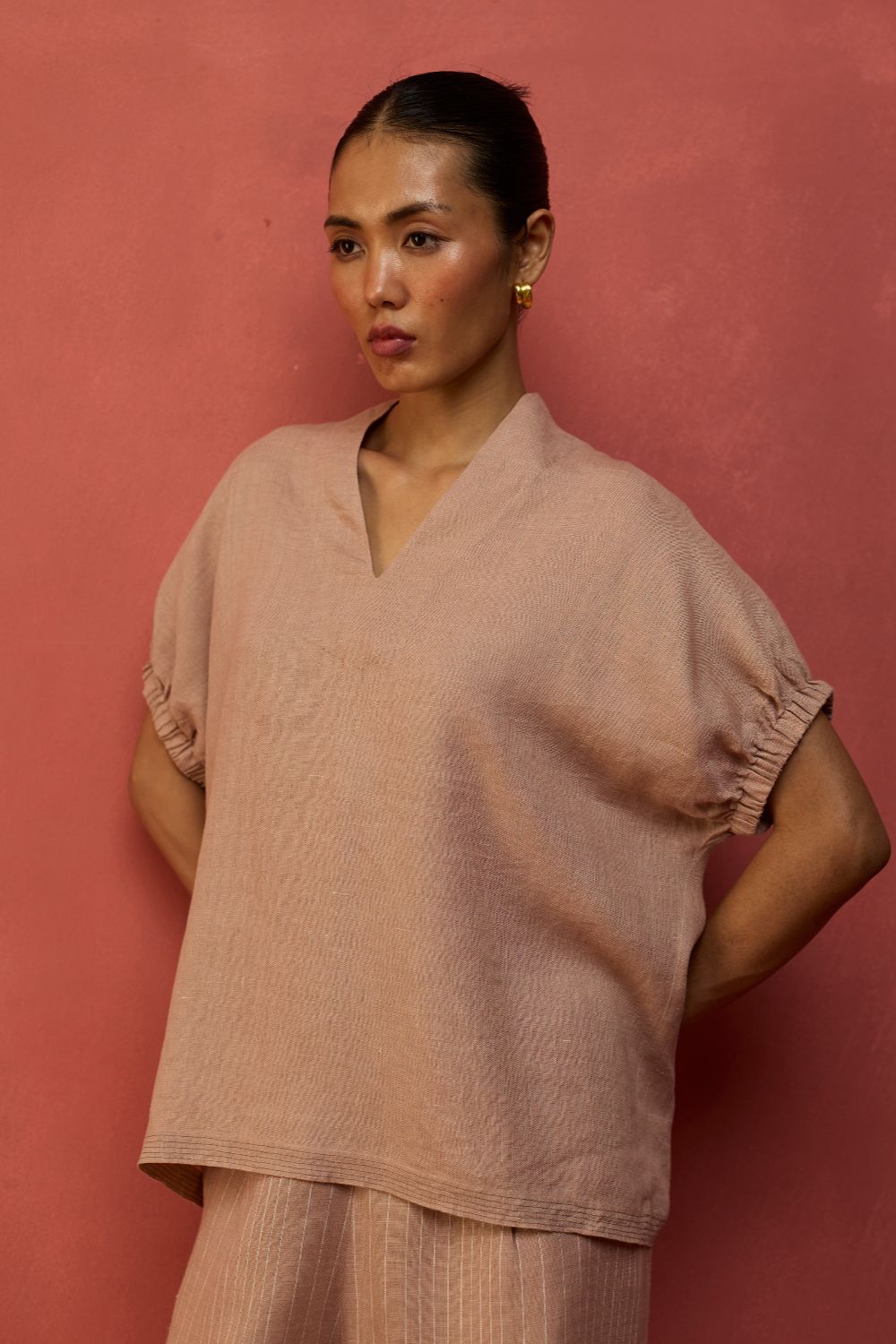 Hoshi Linen Top - Dusty Rose