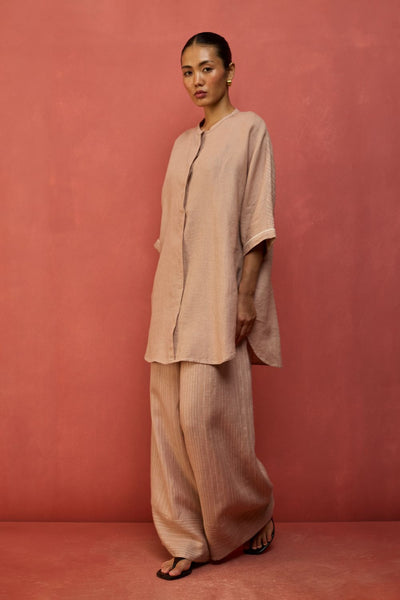 Sumire Curved Hem Linen Top - Dusty Rose