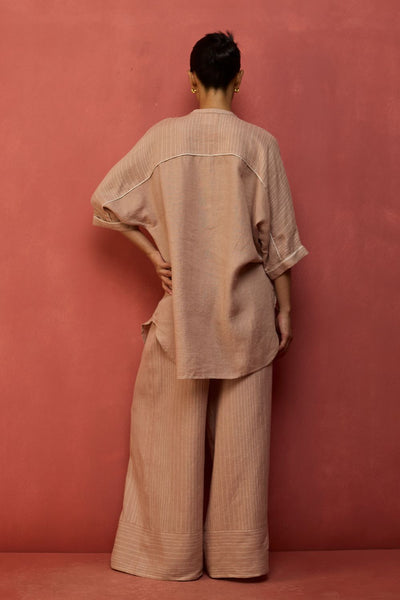 Sumire Curved Hem Linen Top - Dusty Rose