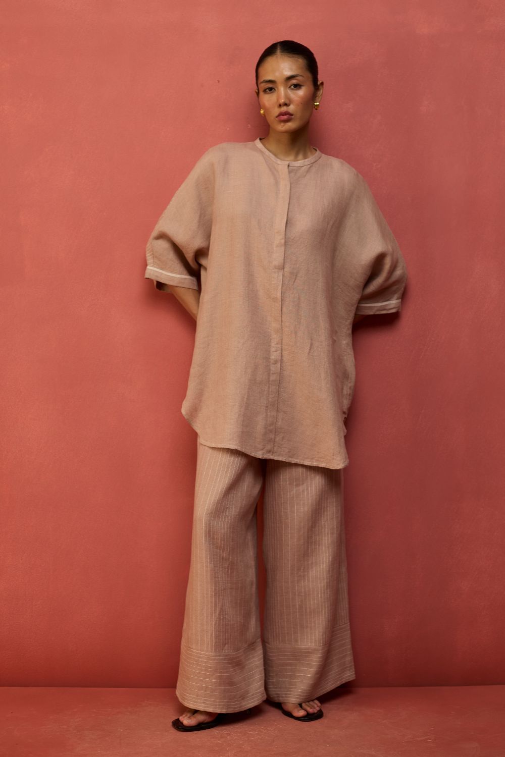 Sumire Curved Hem Linen Top - Dusty Rose