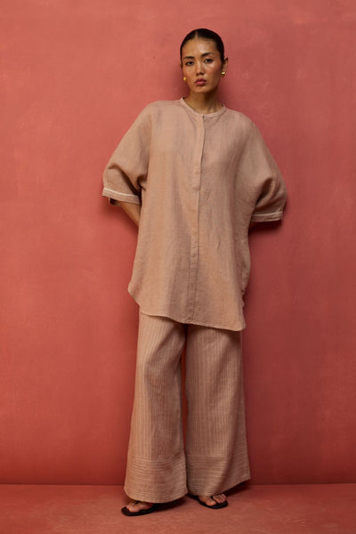 Sumire Curved Hem Linen Top - Dusty Rose