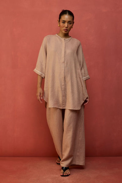 Sumire Curved Hem Linen Top - Dusty Rose