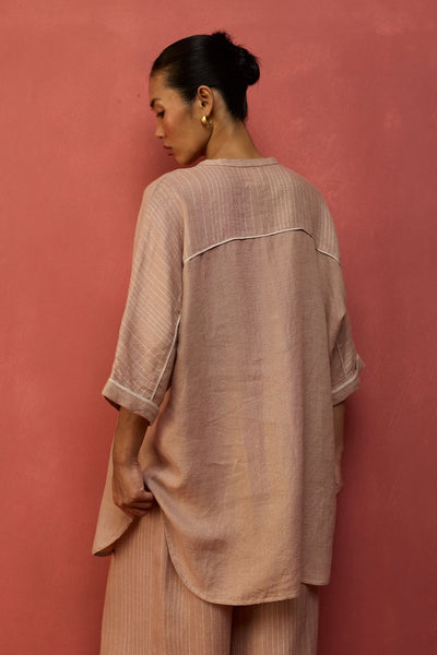 Sumire Curved Hem Linen Top - Dusty Rose