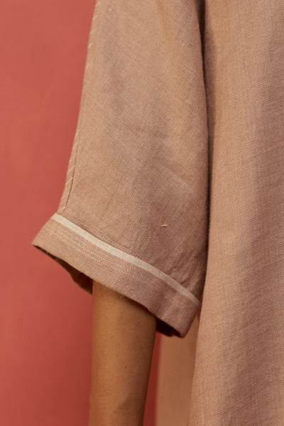 Sumire Curved Hem Linen Top - Dusty Rose