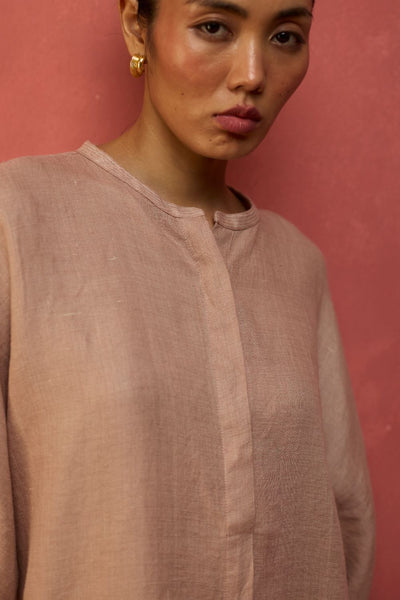 Sumire Curved Hem Linen Top - Dusty Rose