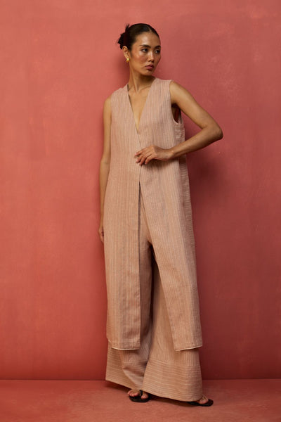 Misato Strip Linen Overlay - Dusty Rose