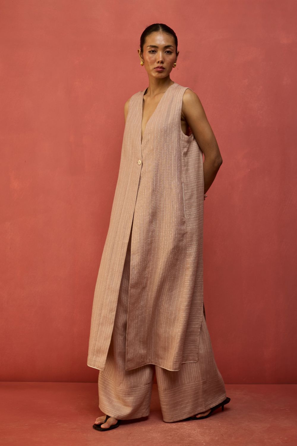 Misato Strip Linen Overlay - Dusty Rose