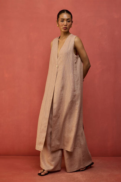 Misato Strip Linen Overlay - Dusty Rose