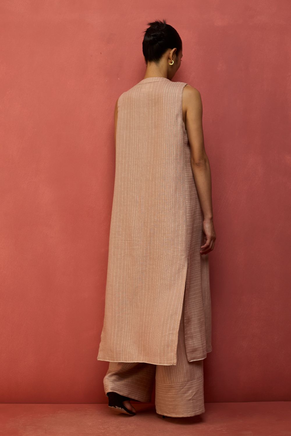 Misato Strip Linen Overlay - Dusty Rose