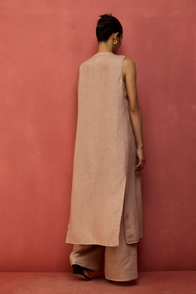 Misato Strip Linen Overlay - Dusty Rose