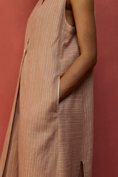 Misato Strip Linen Overlay - Dusty Rose