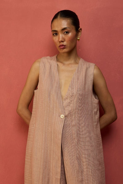 Misato Strip Linen Overlay - Dusty Rose