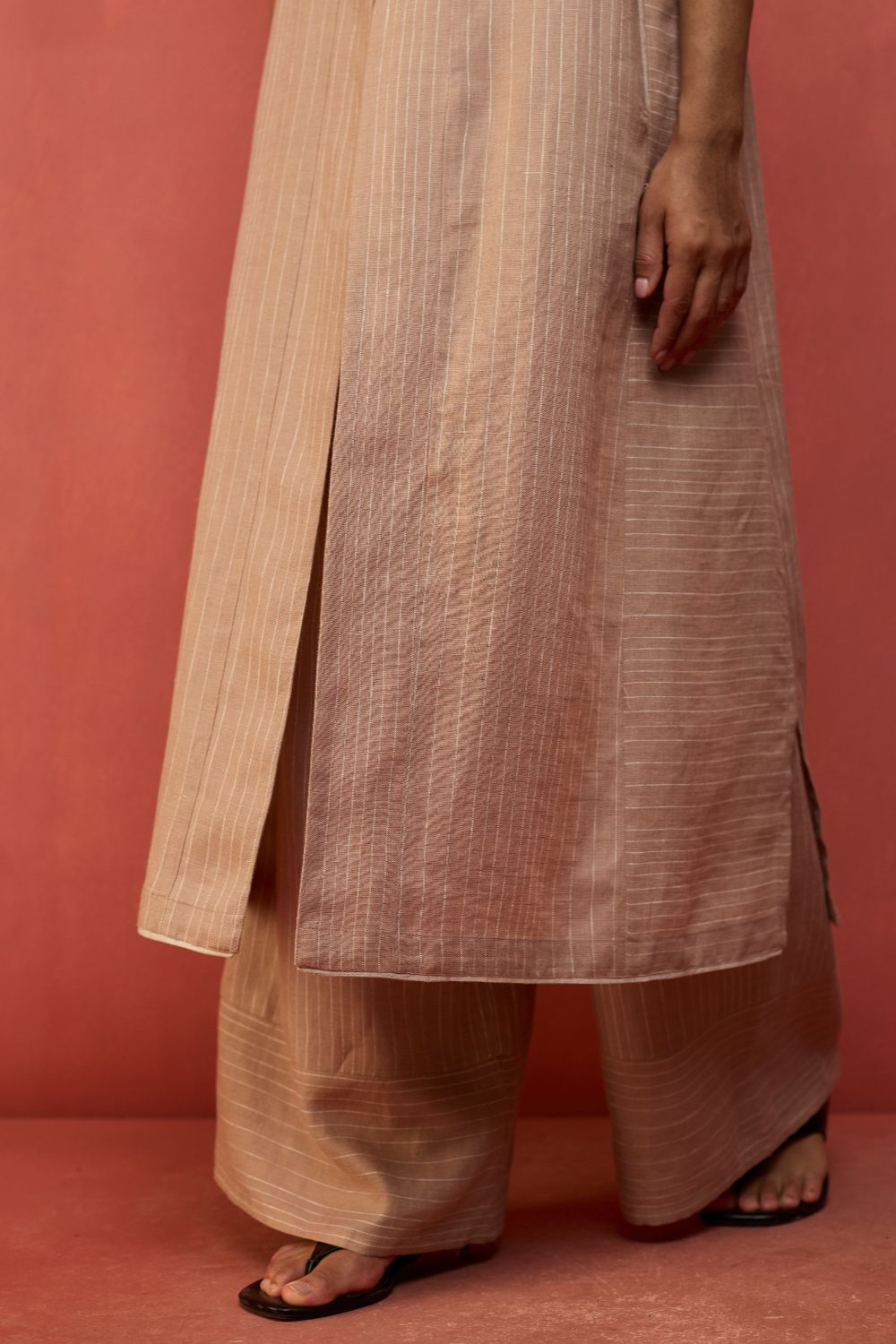 Misato Strip Linen Overlay - Dusty Rose