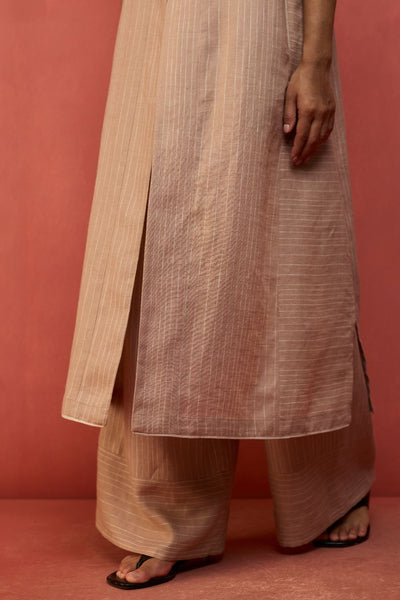 Misato Strip Linen Overlay - Dusty Rose
