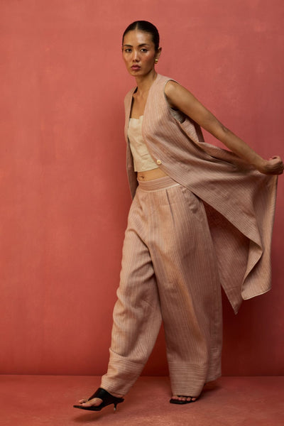 Misato Strip Linen Overlay - Dusty Rose