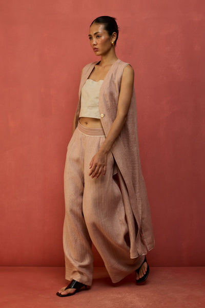 Misato Strip Linen Overlay - Dusty Rose