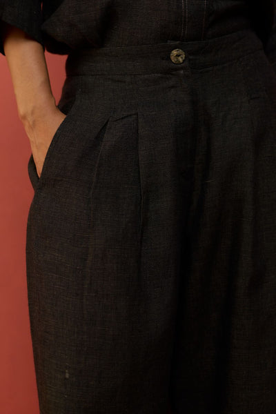 Mekko Pleated Linen Trousers - Charcoal