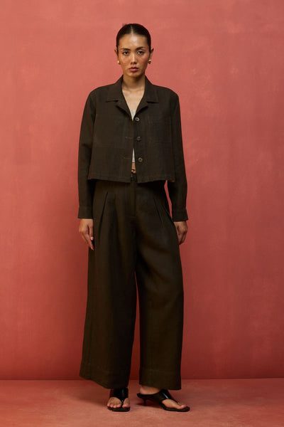 Mekko Pleated Linen Trousers - Charcoal