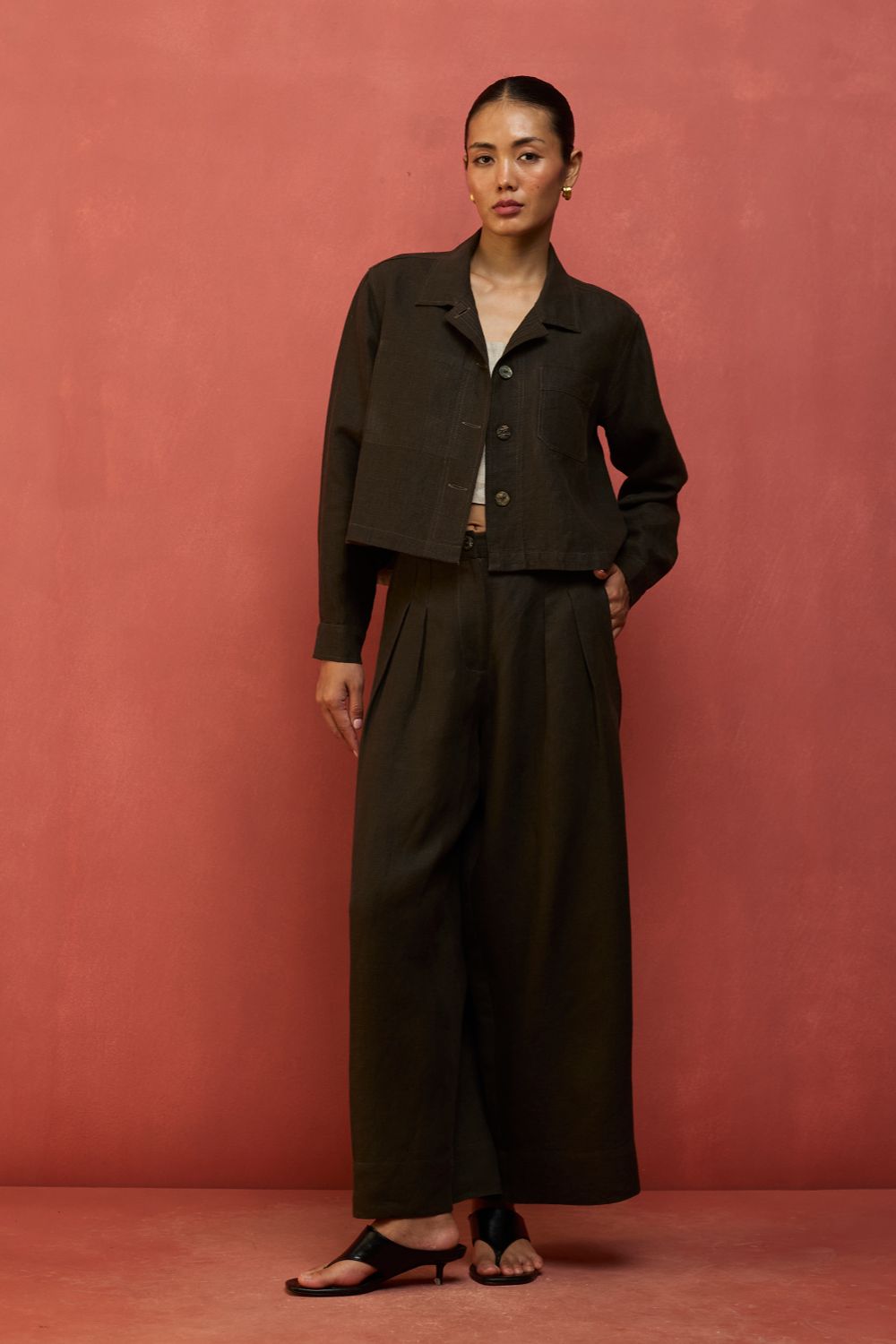 Mekko Pleated Linen Trousers - Charcoal