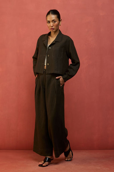 Mekko Pleated Linen Trousers - Charcoal