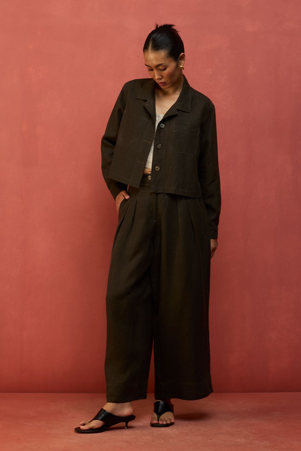 Mekko Pleated Linen Trousers - Charcoal