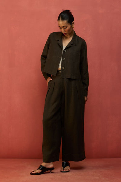 Mekko Pleated Linen Trousers - Charcoal