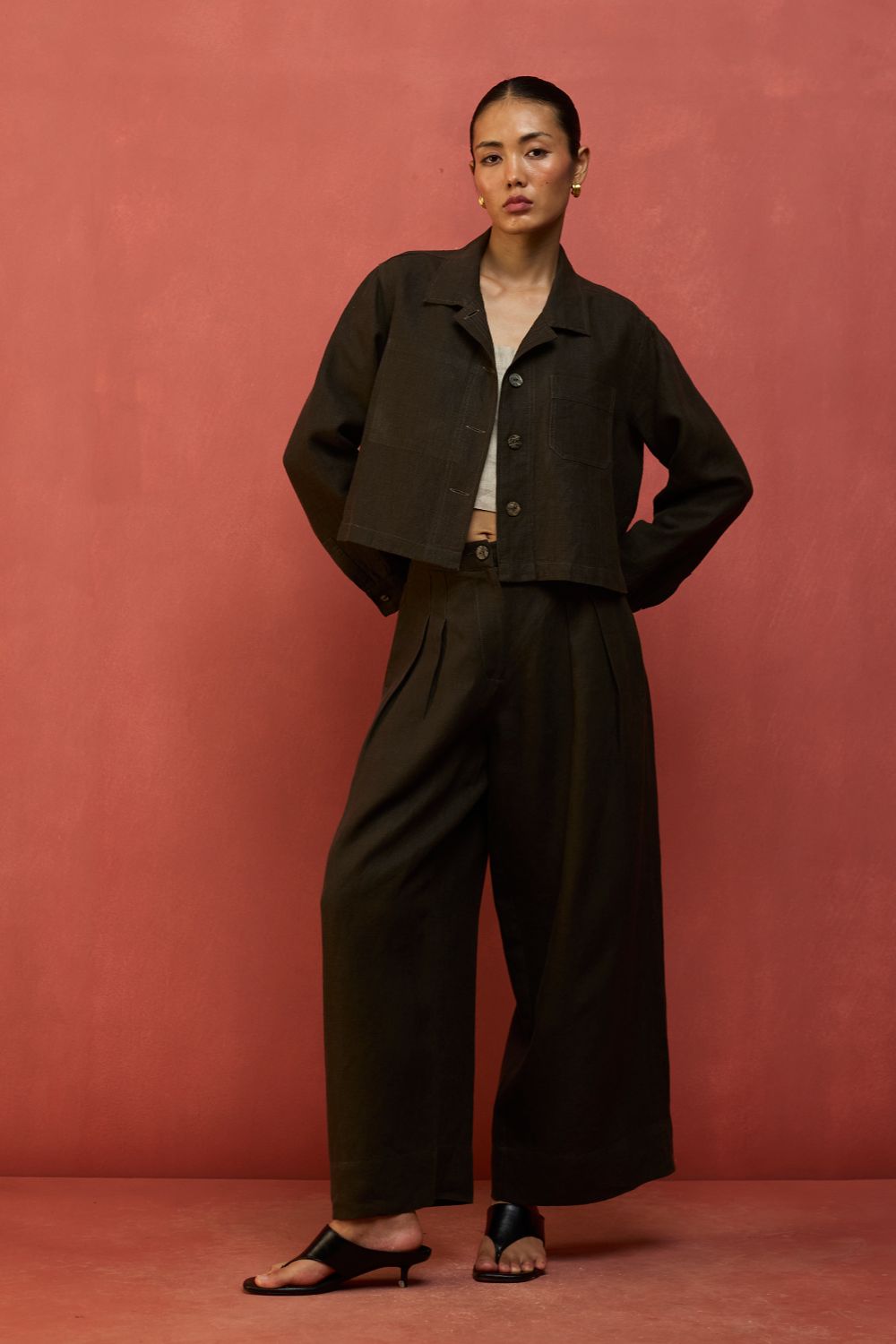 Mekko Pleated Linen Trousers - Charcoal