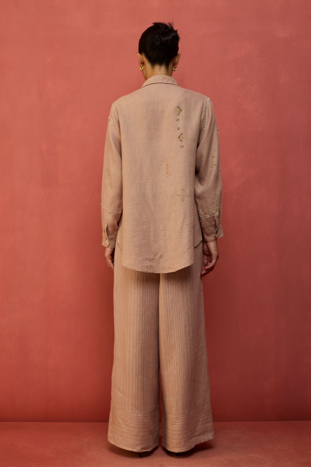 Kira Hand-Embroidered Linen Shirt - Dusty Rose