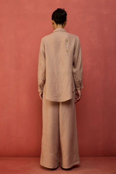 Kiera Cuban Collar Stripe Linen Shirt - Dusty Rose