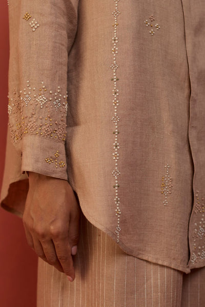Kira Hand-Embroidered Linen Shirt - Dusty Rose