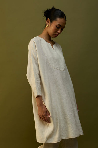 Etsu Yoke Linen Kurta - Off White