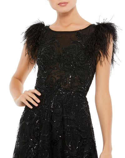 MD-20296 Long Flared Gown-Black