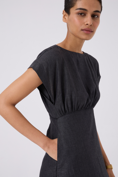Jo Linen Charcoal Midi Dress