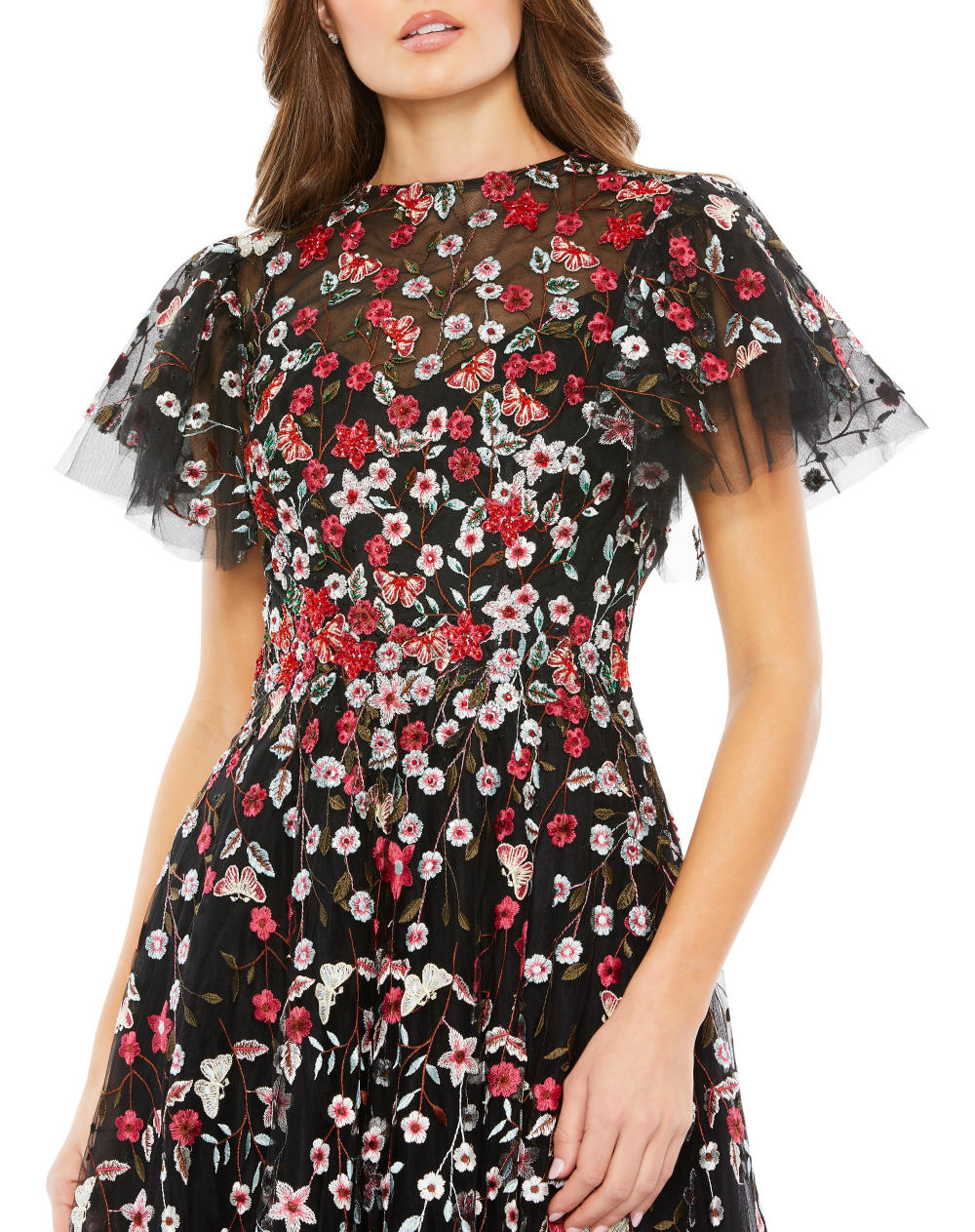 20323-Embellished Butterfly Tea Length A Line Dress